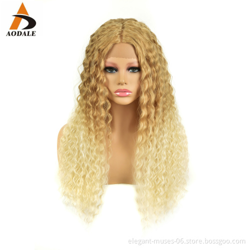 Wholesale Price newest natural blonde brown heat resistant kinky curly tape ombre synthetic lace wig clip in hair extension